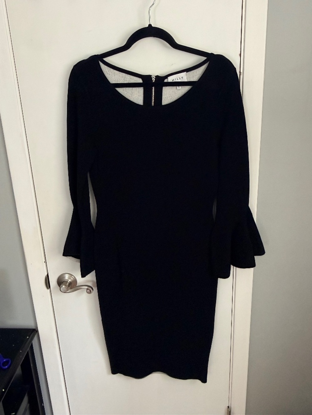 Milly Black Statement Bell Sleeve Sheath Dress Size Medium